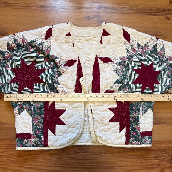 Hand Crafted Quilted Patchwork Jacket in Cream and Burgundy - Picture 14 of 16